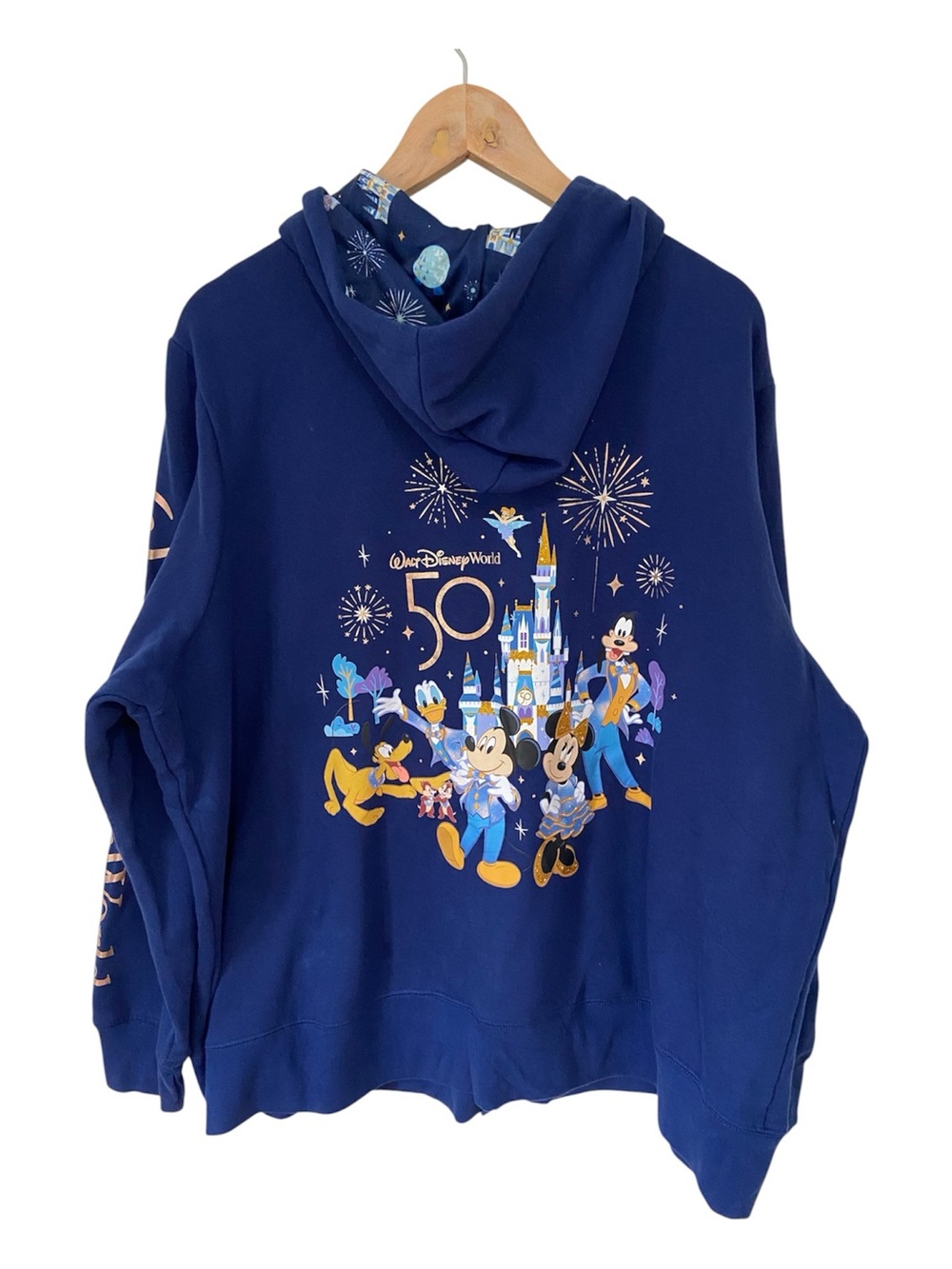 Disney 50th Anniversary Full Zip Hoodie Sweatshirt Blue Rose Gold Foil 3X
